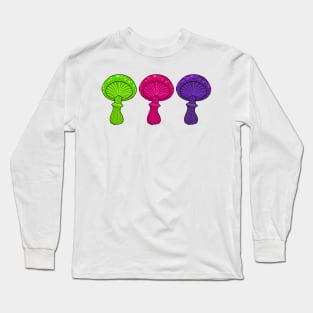 Three New School Mushrooms Dancing In A Row Long Sleeve T-Shirt